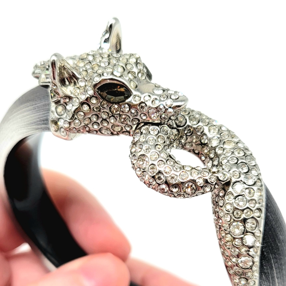 Alexis Bittar Diamond Swarovski Crystal Fox Hinged Bangle with Black Lucite